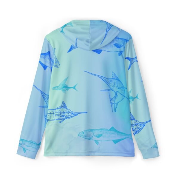 Sea Blue Fish Print Sports Hoodie UPF 50 - Image 2