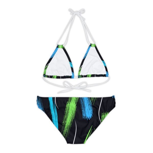 Black Brush Print Bikini for Beach, Boat - Image 2