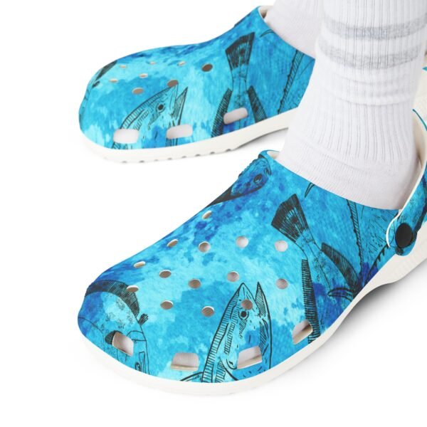 Deep Blue Fish Print Foam Shoes - Image 3