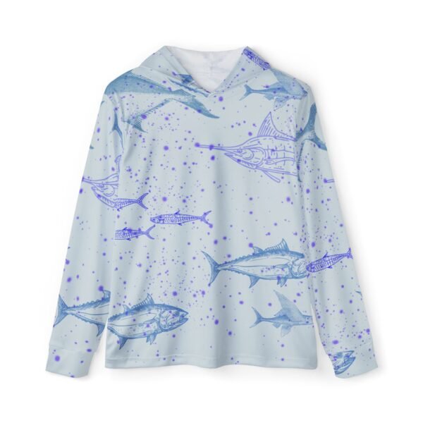 Blue Fish Print Sports Hoodie - UPF 50+