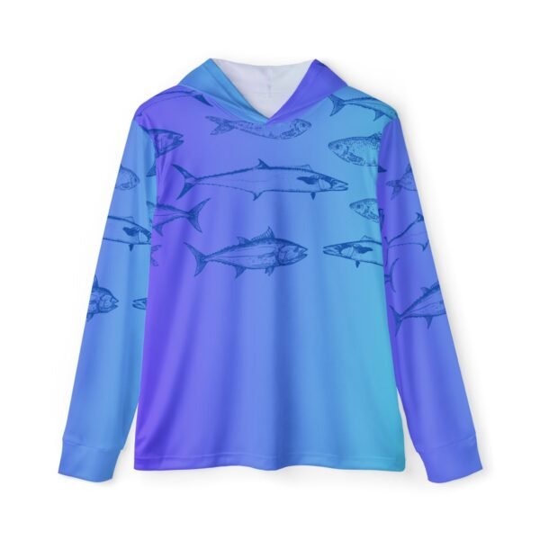 Blue Fish Print Sports Hoodie UPF 50+