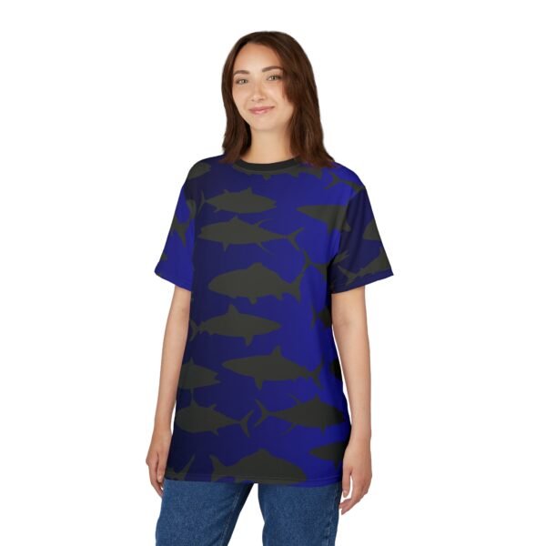 Blue Fade Fish Design Unisex Tee - Image 4