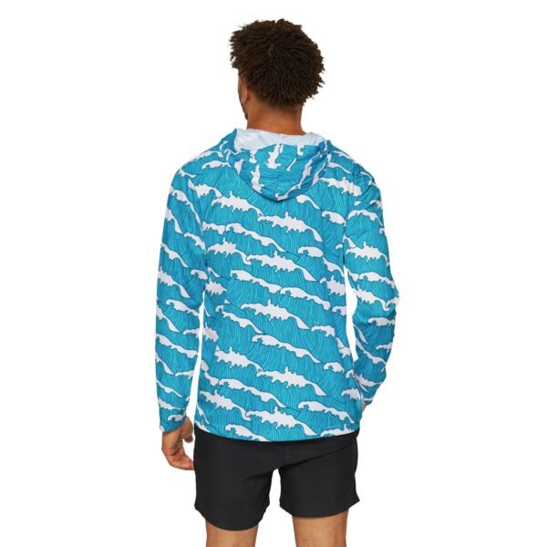 Blue Wave Print Unisex Sports Hoodie 50 - Image 3