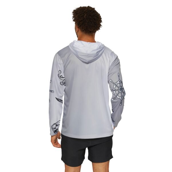 Grey Nautical Print Sports Hoodie UPF 50 - Image 4