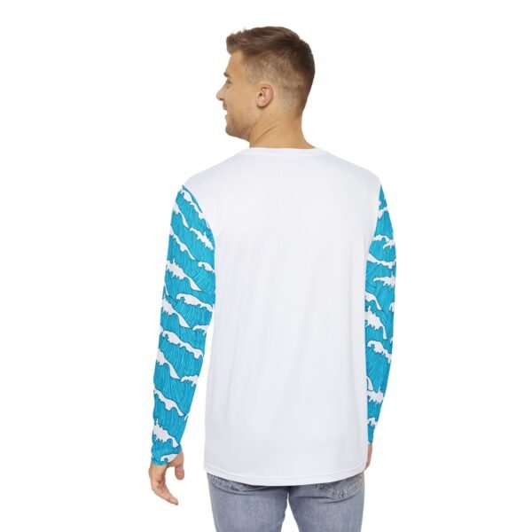 White with Blue Wave Long Sleeve Shirt - Image 4