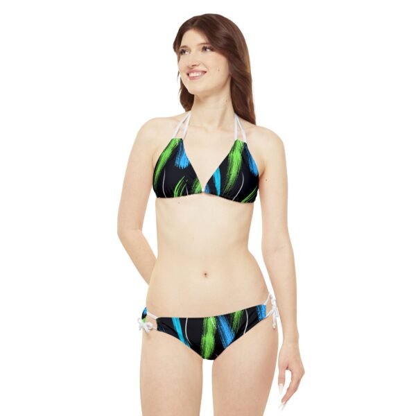 Black Brush Print Bikini for Beach, Boat - Image 3