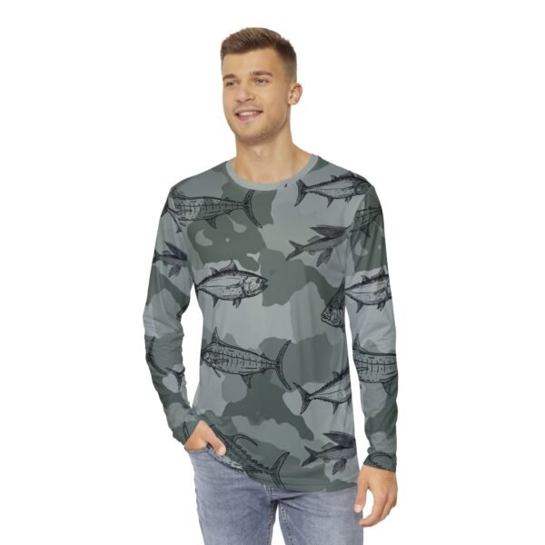 Black Camo Fish Print   Long Sleeve Shirt - Image 3