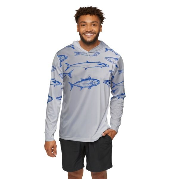Grey Fish Print Sports Hoodie UPF 50+ - Image 3