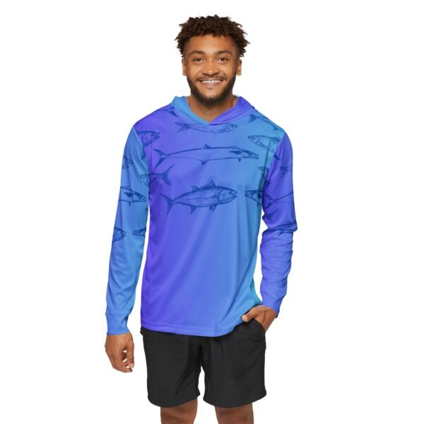 Blue Fish Print Sports Hoodie UPF 50+ - Image 3