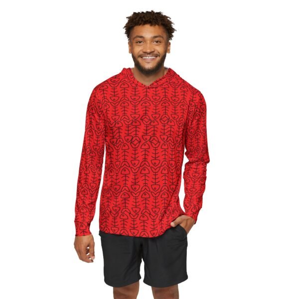 Red with Fish Bones Sports Hoodie UPF 50 - Image 3