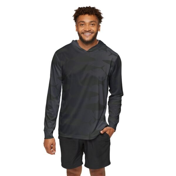 Dark Grey Shadow Fish Sports Hoodie UPF50 - Image 3
