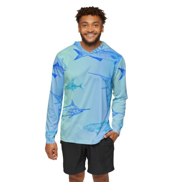 Sea Blue Fish Print Sports Hoodie UPF 50 - Image 3