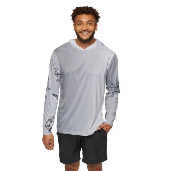 Grey Nautical Print Sports Hoodie UPF 50 - Image 3