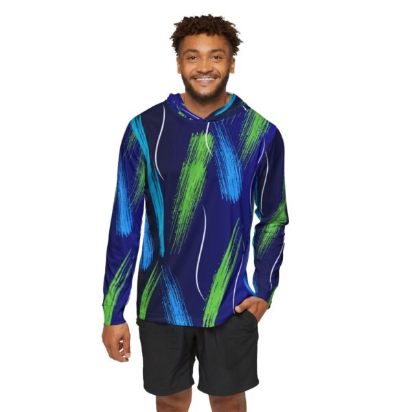 Blue Fade Brush Print Sports Hoodie UPF50 - Image 3