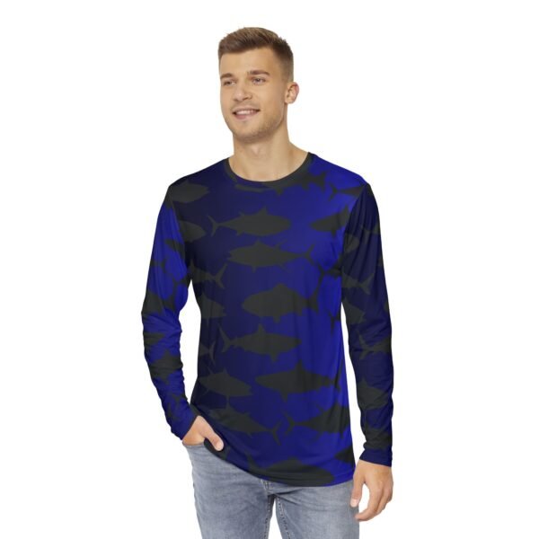 Blue Black Shadow Fish Long Sleeve Shirt - Image 3