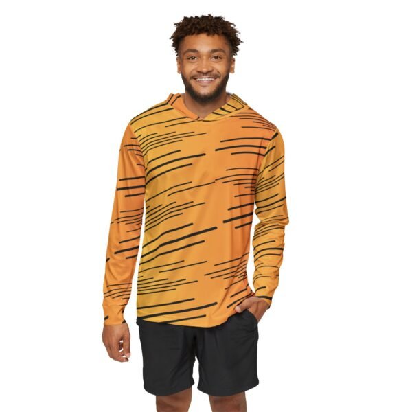 Orange Stripe Unisex Sports Hoodie UPF 50 - Image 3