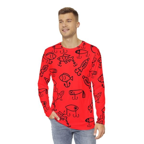 Red Cartoon Print Unisex Long Sleeve Shirt - Image 3