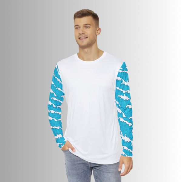 White with Blue Wave Long Sleeve Shirt - Image 2