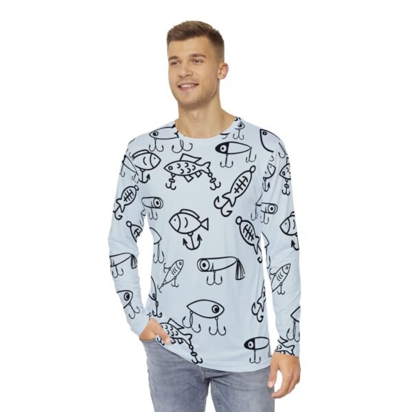 Blue Cartoon Lure Unisex Long Sleeve Shirt - Image 3