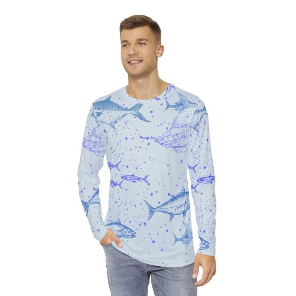 Lite Blue Fish Print Long Sleeve Shirt - Image 3