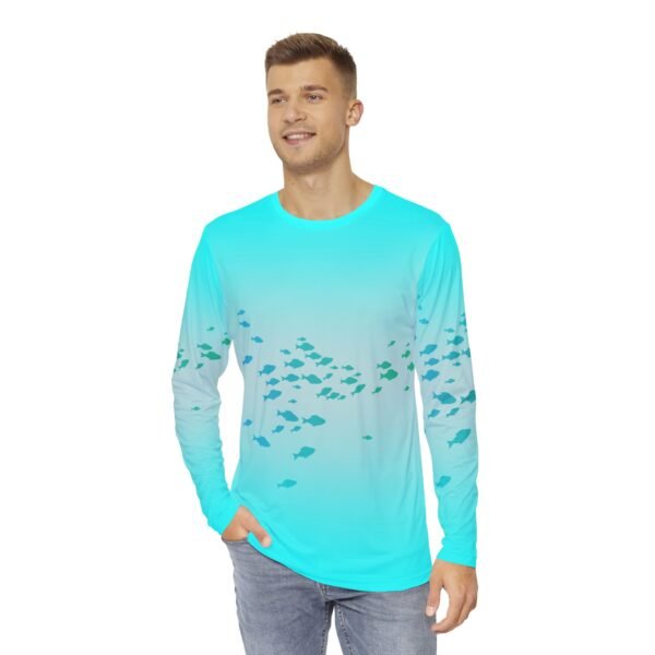 Blue, White Fish Print  Long Sleeve Shirt - Image 2