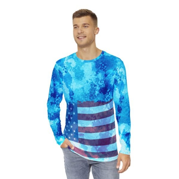 Blue Splash Flag Print Long Sleeve Shirt - Image 3